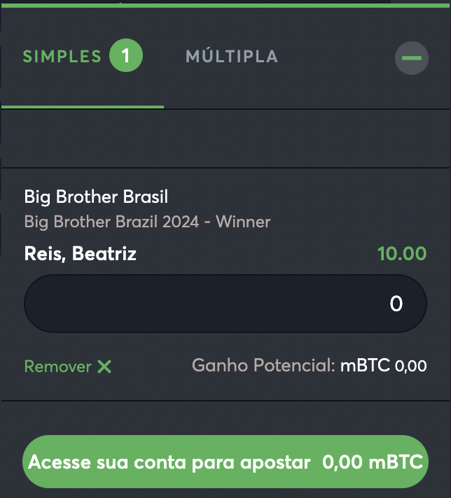 detalhe do bilhete de aposta no BBB 24 na Sportsbet