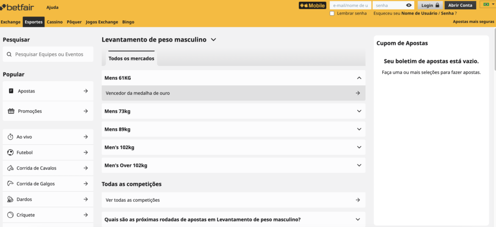 apostas em levantamento de peso